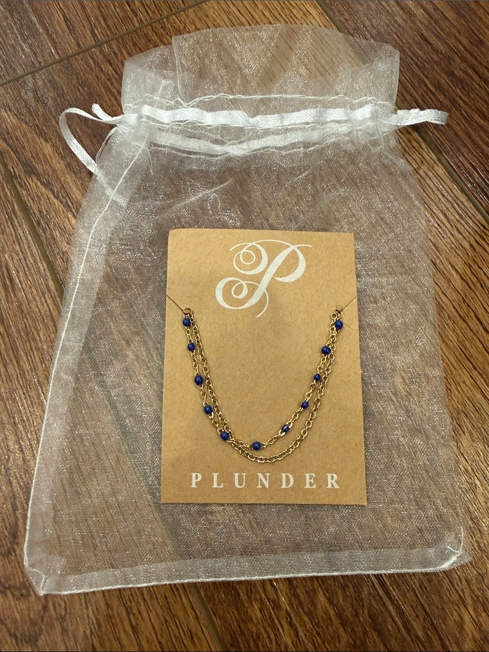 Plunder Gold-Tone Necklace with Blue Bead Accents